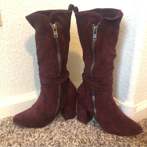 Very G Maroon Suede Heeled Boots Size 7 - Picture 3 of 10